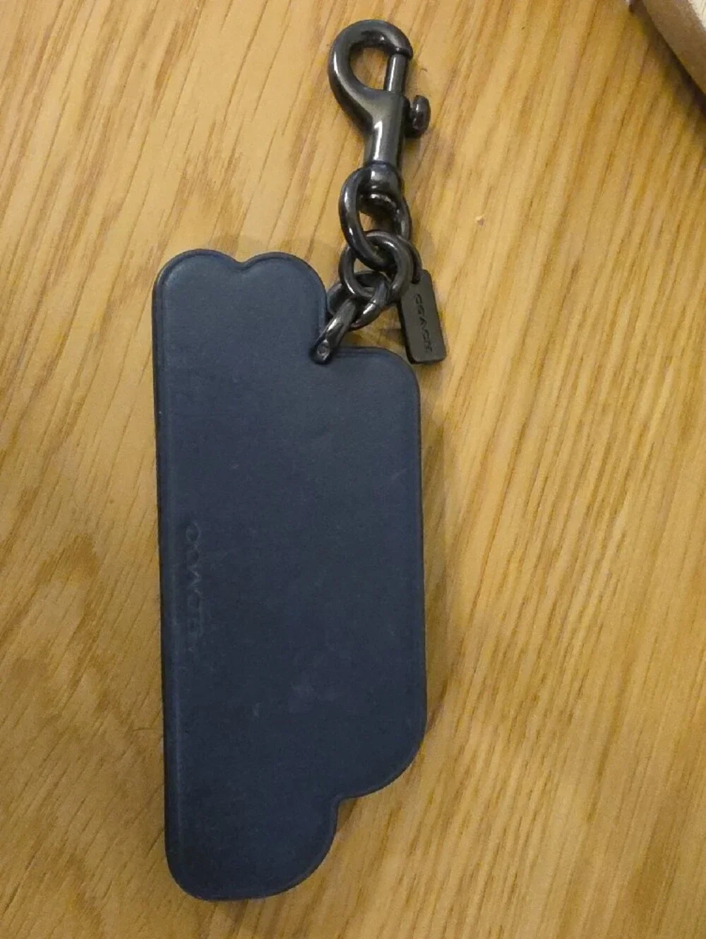 Coach Black Logo Keychain with Blue-Pink Gradient Lettering